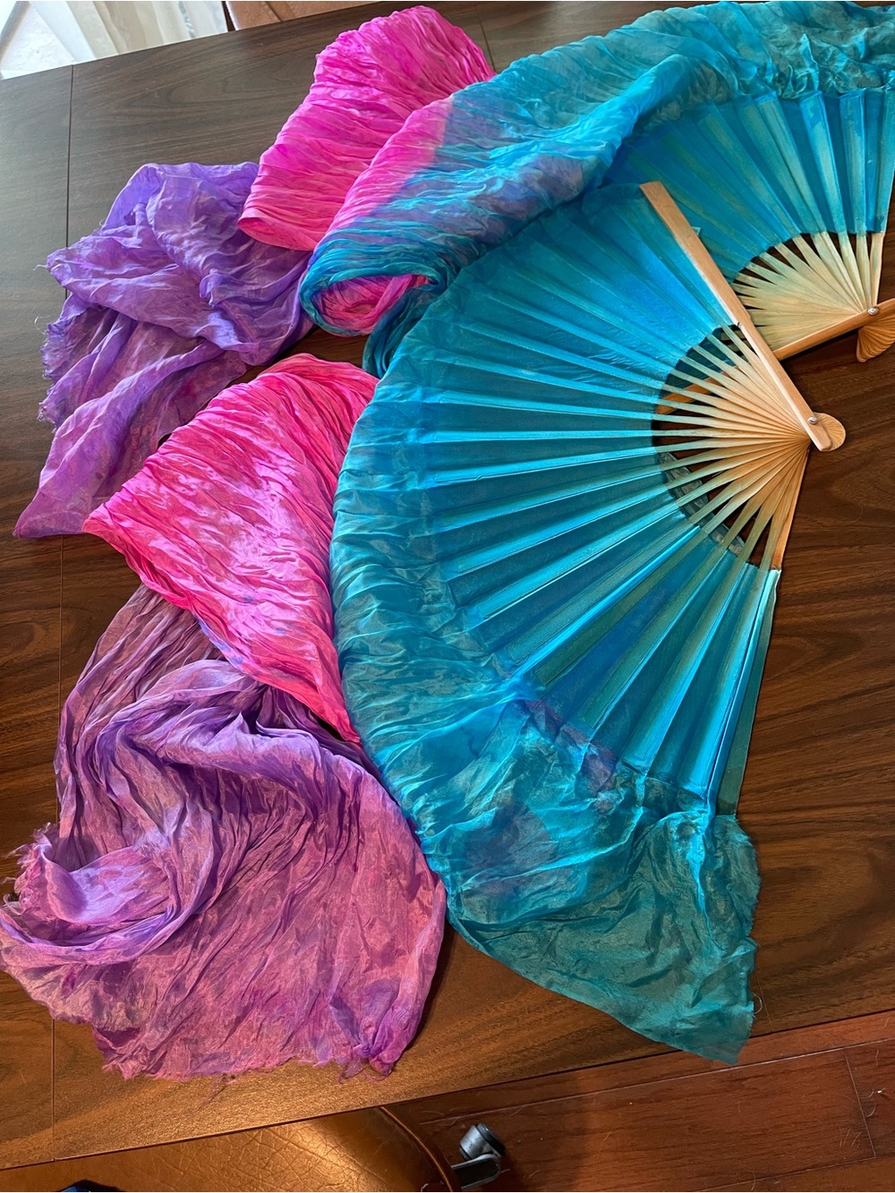 Pair silk Bellydance fans , ombre